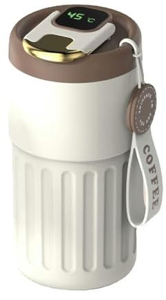 OTBEHUWJ Tasse Smart Thermos Flaschenwasser Digitaler Kaffeetasse Edelstahl Hydroflask Tragbare Thermosen-450 Ml-Dunkler Khaki