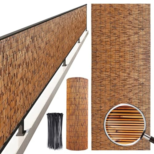 Natürlicher Schilfrohrzaun For Den Balkon 90X400Cm 100X500Cm 110X600Cm Bambus-Sichtschutz Gartenzaun Bambuszaunrollen Mit Bändern Umweltfreundliche Bar-Dekorplatten Sondergrößen 70X700Cm 80X300Cm