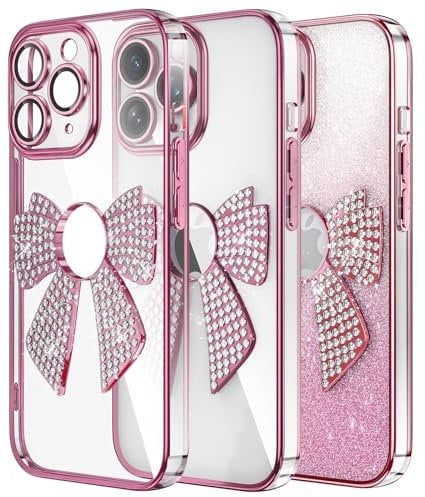 IMIRST Diamond Phone Case Compatible with iPhone 11 Pro Max (6.7'') Electroplated Bling Glitter Silicone Shell Shockproof Protective Cover Bumper Bow Tie Case for Apple iPhone 11 Pro Max. KD Rosegold