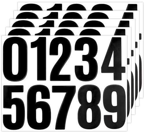 5 Sheets Mailbox Stickers, 4 Inch Waterproof Vinyl Stickers, Self Adhesive Address Signs, Large Waterproof Numbers Used for Mailbox Bin Signs Home Address (Black)
