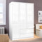 Wardrobes for Bedroom High Gloss 3 Door 2 Drawer Wardrobe with Shelf Hanging Rail Cloth Storage Wooden Wardrobe with Drawer Large Cupboard Bedroom Furniture, White