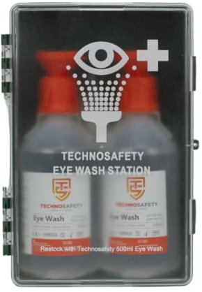 Technosafety Augenspülstation – Inklusive 2 x 500 ml Augenspülflaschen – Sicherheitsspülstation für Notfälle - Wandset