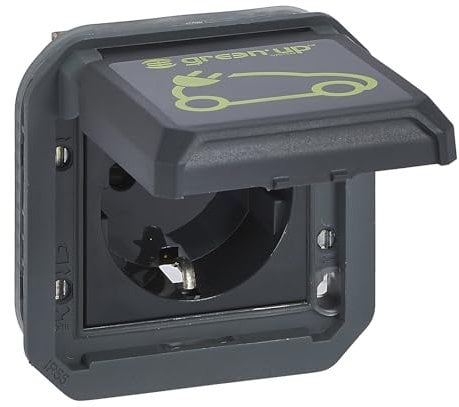 LEGRAND, Plexo 069818L Prise AP-EV pour pièces humides 230 V 16 A IP55 Connecteurs automatiques Schuko avec couvercle rabattable Marquage de voiture électronique Anthracite