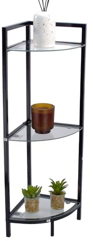 Corner Shelf Unit 3 Tier Glass Shelves Display Stand, Bookshelf or Plant Stand for Living Room, Bathroom