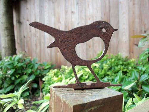Really Raw Creations Rusty Metal ROBIN Bird Garden Ornament. Rustic Fence Post Topper. Metal Garden Robin Decoration. Rusted Steel Garden Art Gift.