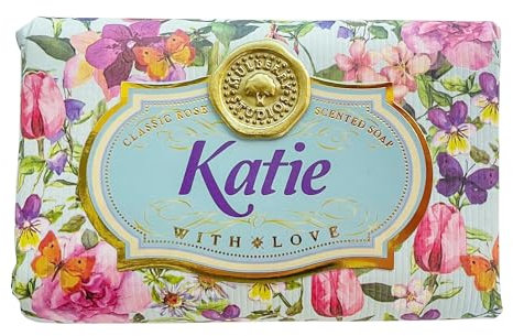 Katie - Gift Soap Bar Rose Scented Personalised Flower Design Present 113g