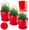 KADAX Blumentopf, Kunststoff Topf-Set mit Untersetzer, Pflanzkübel aus leichtem Material, dekorativer Kräutertopf, Topf für Blumen, Pflanzen, Kaktus und Sukkulente (Set of 3 – 18cm, rot)