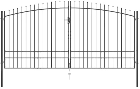 IKAYAA Doppeltor Einfahrtstor Hoftor Tor doppelflügeltor Gartentor Metall Zauntor Gartentür mit Schloss und 3 Schlüsseln-400 x 248 cm