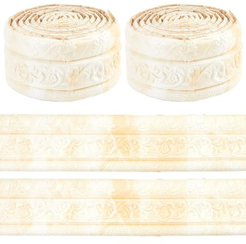 GORGECRAFT 4.6Mx8cm Crown Foam Molding Peel and Stick 3D Flexible Wall Edging Lines Baseboard White Gold Cornsilk Self Adhesive Wallpaper Border Trim Mirror Sticky Base Moulding Trim for Wall Hotel