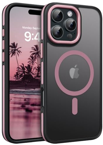 DUEDUE Cover Magnetica per iPhone 16 Pro Max 6.9[Compatibile con MagSafe], Custodia Opaca Nero per iPhone 16 Pro Max Case con Pulsante metallico Ultra-Sottile TPU Silicone Anti-Scivolo, Rosa