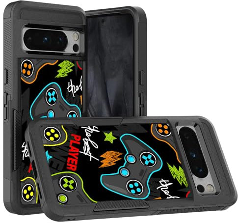 Candykisscase for Google Pixel 8 Pro, Gaming Controller Best Player Pattern Shock-Absorption Hard PC and Inner Silicone Hybrid Dual Layer Armor Defender Case for Google Pixel 8 Pro