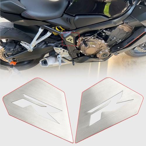 WOOGA Motorrad-Karosserierahmenfüllung passend für Ho&n&da CBR 650R CB650R 2019-2025 Rahmenseitenteilabdeckung Zierabdeckungen Edelstahl-Aufkleber Abzeichen Dekoration CBR 650 R Typ R Emblem (Silber)