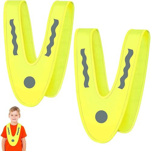 SHOWHEEL Leichte Warnwesten Kinder, 2PCS V-Form Signalkragen | Reflektorweste Kinder,Warnschutzweste kinder, Zur Sicherheit der Waschbar Kostüm Zubehör