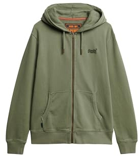 Superdry Herren Verwaschene Essential Kapuzenjacke mit Logo Verwaschenes Käfergrün XXL