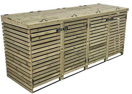 BinHaven slatted wheelie bin storage, wooden outdoor cover (Quadruple)