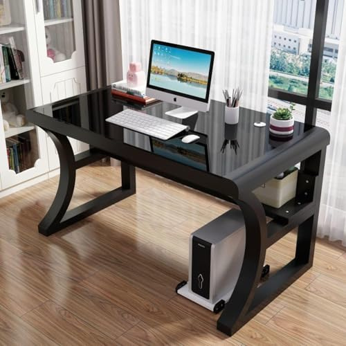 MGHRUE Computertisch Aus Gehärtetem Glas, Moderner, Einfacher Computertisch Mit Ablageflächen, Großer Gaming-Schreibtisch-Arbeitsplatz Für Das Home-Office,A,100cm
