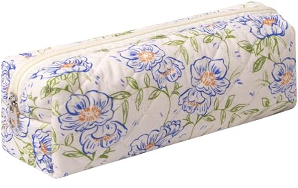 Pencil Case Office College School Storage Bag Pouch Holder Box Organizer Makeup Pouch Cosmetic Bag Aesthetic Cute Pen Case for Girls Boys Kids (Blue flowers)