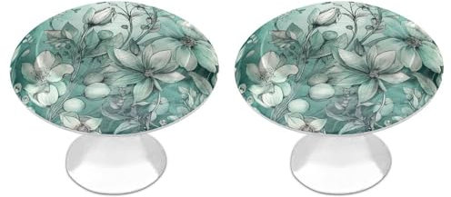 QMNVBDS Mint Green Floral Cabinet Knobs Cabinet Pulls Drawer Pulls Knobs Handles Dresser Knobs Kitchen Cabinet Knobs Closet Door Knobs 2 Pack Vintage Knobs Knobs for Dresser Drawers