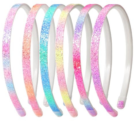 Nenjindz Glitzer-Haarreif Glitzernde Stirnband,6Stück Regenbogen-Pailletten Haarreifen,Niedliche Rutschfeste Dicke Kunststoff-Haarbänder mit Zähnen,Glitzernd Haar-Accessoire für Kinder kleine Mädchen