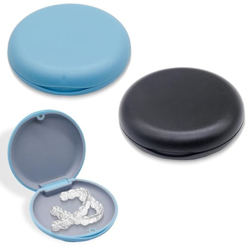 2 piezas caja ferula dental,caja ortodoncia, caja ferula dental caja aparato dental,funda dentadura resistente,caja de almacenamiento para dentaduras postizas,negro + azul