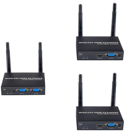 EXVIST Kit d'extension VGA sans Fil avec 2 récepteurs et Sortie HDMI, Codage H.265 1080P@60FPS, portée de 200 m, Transmission VGA vers HDMI pour PC, Ordinateur Portable, PS4