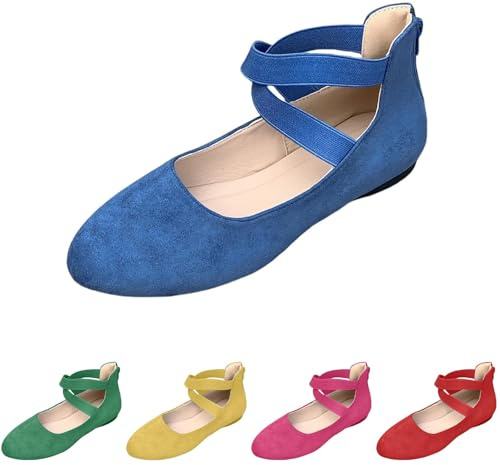 Momolaa UK 5 Ankle Strap Ballet Flats for Women,Womens Ballerina Flat Fashion Elastic Ankle Straps Cross Strap Round Toe Comfy Ballet Pumps Shoes #1_Hot Pink