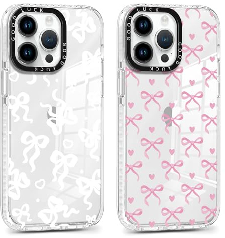 Yirlbey 2 Stück für iPhone 11 Pro 5,8'' Hülle, Transparent Handyhülle mit Schleifen Fliege und Herz Aesthetic Muster Motiv Design Mädchen Frauen Case, Durchsichtig Dünn TPU Bunt Silikon Stoßfest Cover