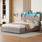 SHAODENG Jugendbett 140x200 mit LED und USB-Ladefunktion, Polsterbett mit 2 Schubladen und Lattenrost, Funktionsbett Doppelbett Bettgestell Rückenlehne, Grau, Linen, Ohne Matratze