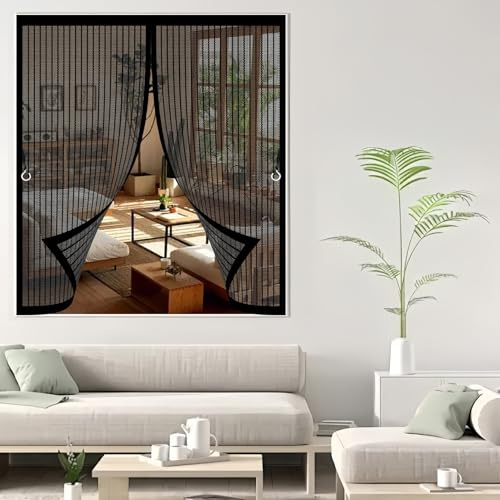 Tenda Zanzariera Finestra 73 x 93 cm, Magnetica, Chiusura Automatica, Senza Foratura, Rete Fine, Tenda Zanzariera Magnetica per Finestra per Porta Balcone, Nero