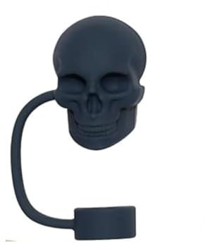Skull Straw Covers Cap,Silicone Splash Proof Straw Topper for Stanley Cup,10mm Straw Covers Reusable Straw Cap Stopper for Straws Tip Lids(Black)