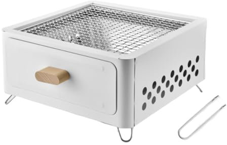 Mini-Holzkohlegrill für Zuhause & Underwegs – Perfekter Tischbarbecue für Campingtouren, Terrassenpartys & saisonale Grillerei (Weiß)