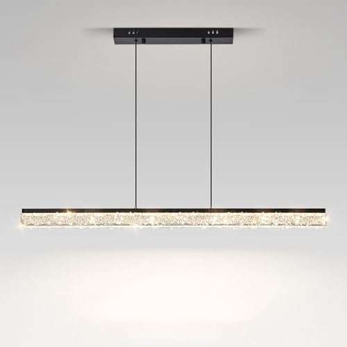 Yuelux - Lámpara Colgante LED Moderna con Diseño Lineal y Mando a Distancia, Altura Ajustable (3000K-6000K) - Ideal para Cocina, Comedor o Salón - Color Negro, Estilo Minimalista (150cm)