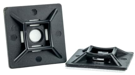 Embases adhésives en plastique (Nylon) Support autocollant avec œillet, clip serre-câble pour câbles avec attaches - 12-2,5 - Noir - 10 pièces - Plastic Hardware Store