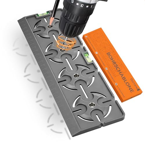 Bortanex Drilling template for socket, switch box, flush-mounted box, cavity box, 71 mm distance, electrician, spirit level for electrical installation (grey)