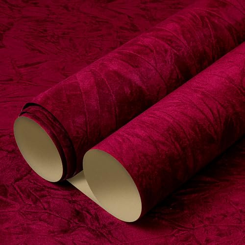 LACHEERY Papier Peint Adhesif Velours Rouge Foncé Vintage Film Autocollant Armoire 60cm x 400cm Papier Peint Adhesif Mural Chambre Vintage Autocollant Rouleau Film Decoratif pour Meuble Salon