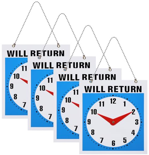 SEWOART Lot de 4 Panneaux D’horaires D’ouverture Réglables avec Horloge, Enseigne de Magasin Carré, Panneau « Ouvert/fermé » pour Commerces, Restaurants, Bureaux et Vitrines –