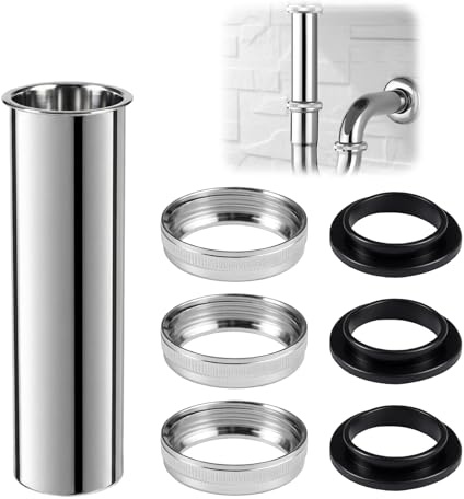 Silkmin 120mm Langer Tauchrohr Siphon Universal, G1-1/4 Edelstahl Siphon | Verlängerung Inklusive 2 Dichtungsringen, Waschbecken Rohr für Waschmaschinen, Spülbecken, Geschirrspüler-Abflussverlängerung