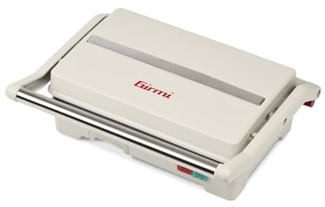 Girmi TS15 Griglia Elettrica, 900W, Piastre Antiaderenti 23 x 14 cm, Apribile a Libro 180°, Manico Antiscottatura, Cassetto per Raccolta Liquidi, 2 Spie di Funzionamento, Beige Opaco