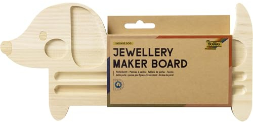 folia 78899 - Jewellery Maker Board SAUSAGE DOG, 31,5 x 15 x 1,5 cm, Perlenbrett aus Holz in Naturoptik, Bastel Tray in Dackel Form, zum Basteln, Verzieren und Dekorieren