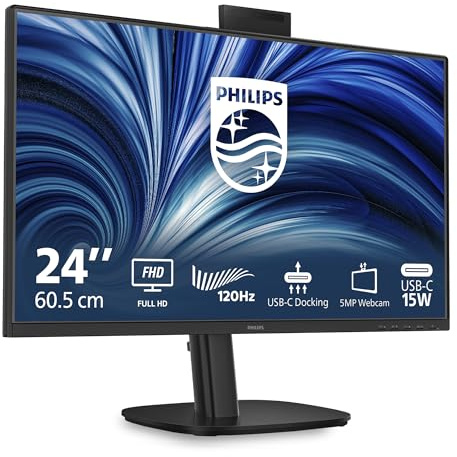 PHILIPS 24B2U3301H 24 Zoll FHD USB Hub Monitor, 120Hz, IPS Panel, 4ms GtG, Adaptive Sync, Webcam, Höhenverstellung,Lautsprecher,(1920x1080 HDMI 1x 1.4 DP 1x 1.4) Schwarz
