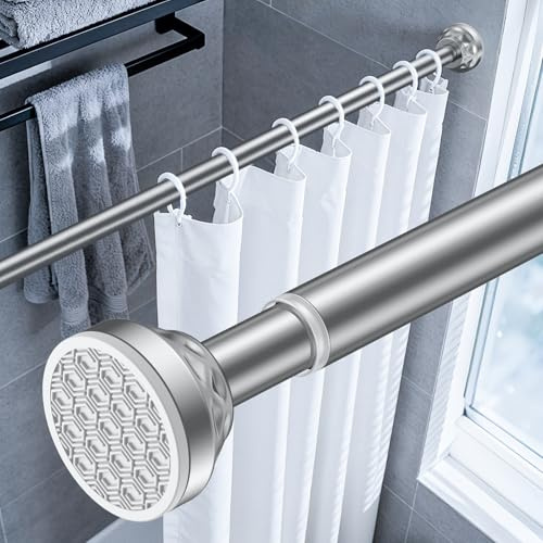 Uniclife Meteor Duschvorhangstange ohne Bohren silber 82-204 cm | Verstellbare Spannstange, rutschfest, rostfrei, für Bad, Fenster, Schrank, einfache Montage