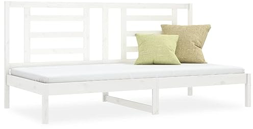 Foknhdi Tagesbett 80x200 Kiefer Massivholz weiß, Gästebett mit Lattenrost und Lehne, platzsparendes Sofa Bett für Wohnzimmer Jugendzimmer und Flur