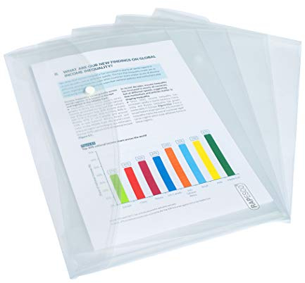 Rapesco 0695 Transparente Dokumentenmappe mit Druckknopf, Foolscap / A4+ Format, Transparent, 5 Stück