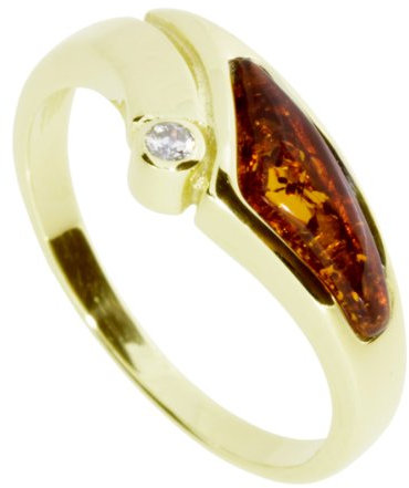 InCollections Damen-Ring 333/000 Gold mit Bernstein und Zirkonia Größe 60 (19.1) OS06965