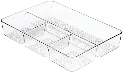 iDesign Organizer trucchi, Porta trucchi con superficie strutturata in plastica con 4 scomparti, Portatrucchi organizzatore funzionale, trasparente