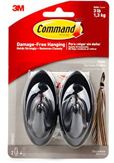 Command Slate Terrace Hooks, Pack of 2 Hooks 4 Medium Adhesive Strips - Damage Free Hanging - Holds up to 1.3kg