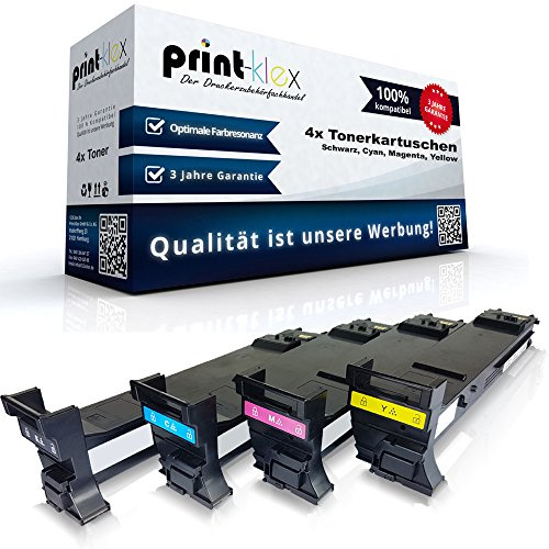 4X Print-Klex Alternative Tonerkartuschen kompatibel für Konica Minolta Magicolor-4650-DN Magicolor-4650-EN A0DK K C M Y - XXL Toner Kassetten