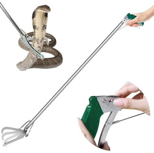 IC ICLOVER 47 Inch Extra Heavy Duty Snake Tongs, Standard Reptile Snake Grabber Catcher Tool, Professional Reptile Grabber Rattle Snake Catching Wide Jaw Handling Tool, with Locking - Stainless Steel
