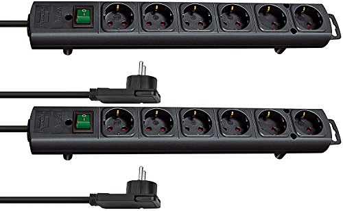 2-Fach Sparset - Brennenstuhl Comfort-Line Plus, Steckdosenleiste 6-Fach (mit Flachstecker, Schalter, 2m Kabel und extra breite Abstände der Steckdosen) Farbe: schwarz