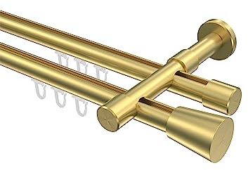 Interdeco Messing Optik Innenlauf Gardinenstangen 20 mm Ø doppelläufig Prestige Sitra, 540 cm